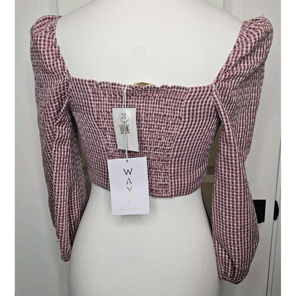 NWT Wayf Digby Front Tie Crop Top Gingham Puff Sleeve Size XS Boho Cowgirl - Picture 3 of 10